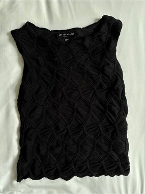 SEE YOU MONDAY textured black tank top